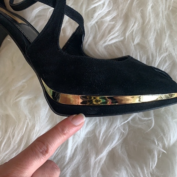 ZARA Women’s Black Suede Gold Heel Open Toe Shoes Size EU 39 - Picture 15 of 15